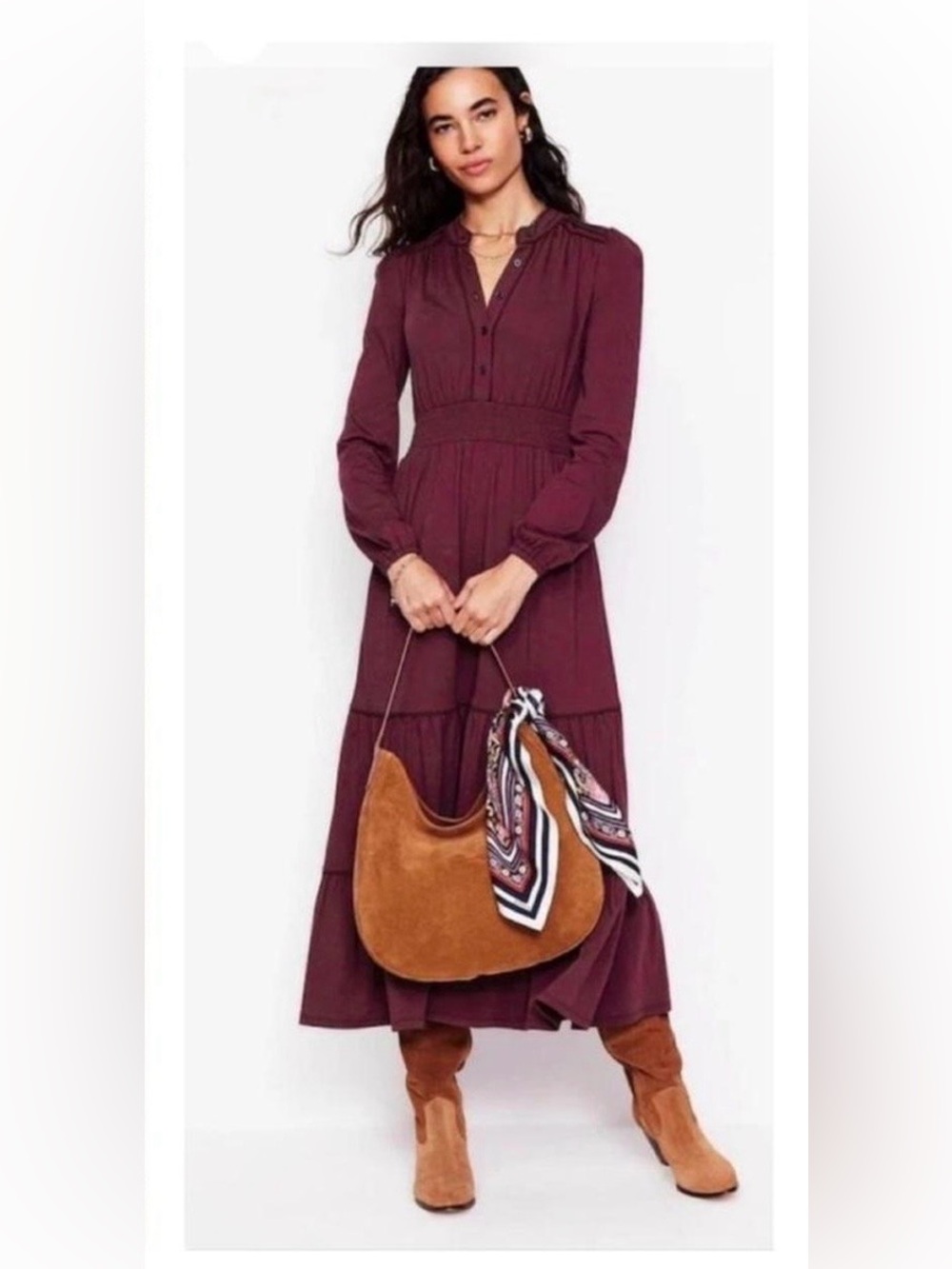 Boden Burgundy Long-Sleeve Maxi Dress